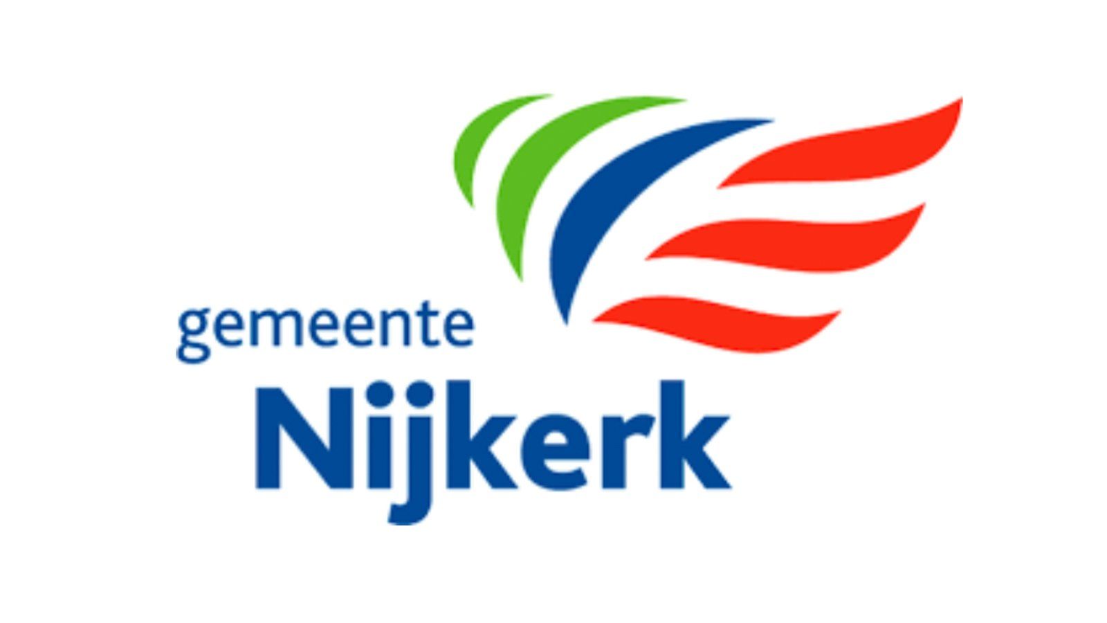 Een blauw rood en groen logo voor nijkerk