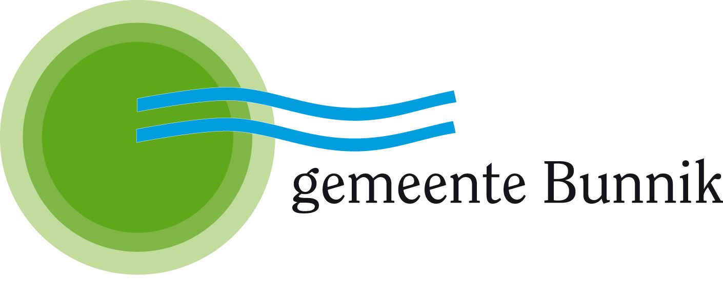 Een groene cirkel met een blauwe golf en de woorden 'gemene bunnik' erop