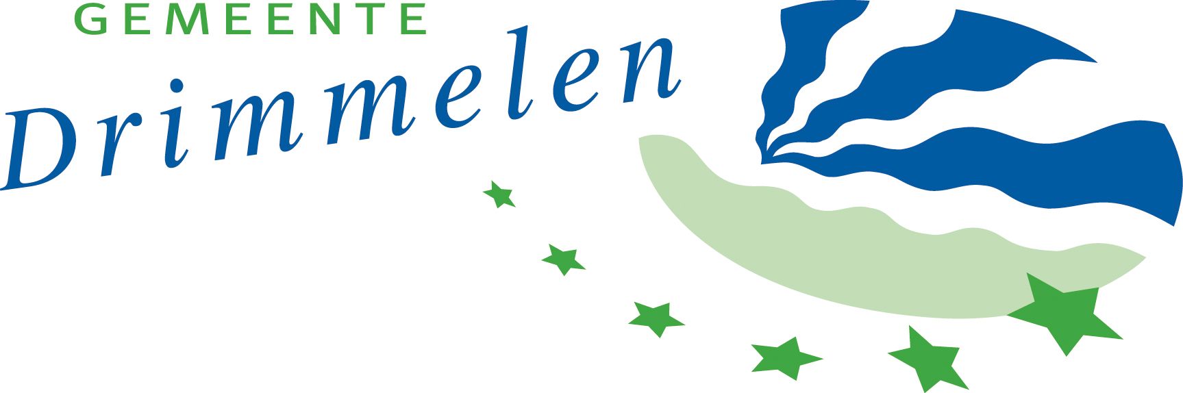 Een blauw en groen logo voor een stad genaamd drammen