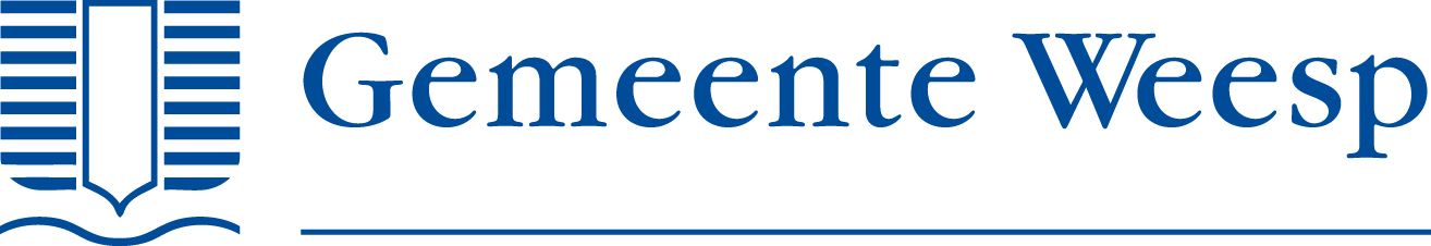 Een blauw-wit logo voor een bedrijf genaamd gemene weesp