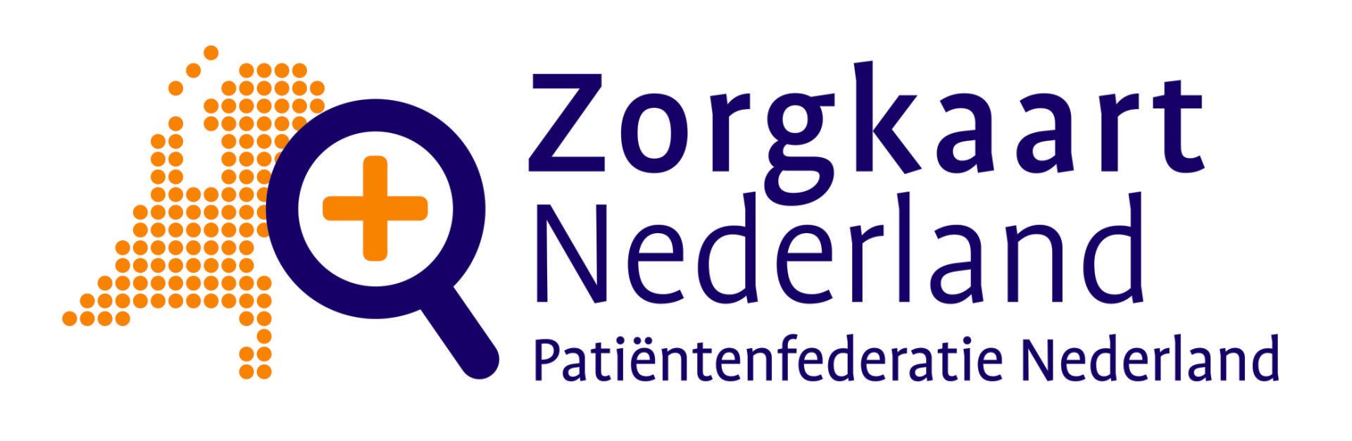 Een logo voor zorgkaart nederland met een vergrootglas