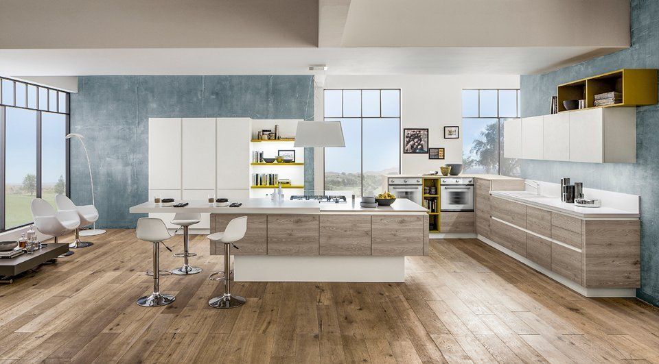 cucina con isola in legno