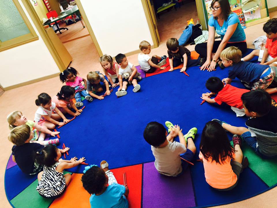 Kids & Teacher on Circular Mat, Transitional Kindergarten in San Francisco CA