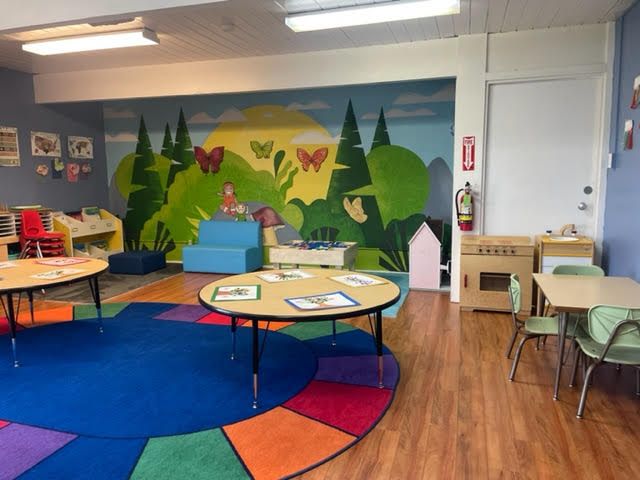 Tables and chairs for the schooling activities from Alpha Kids Academy