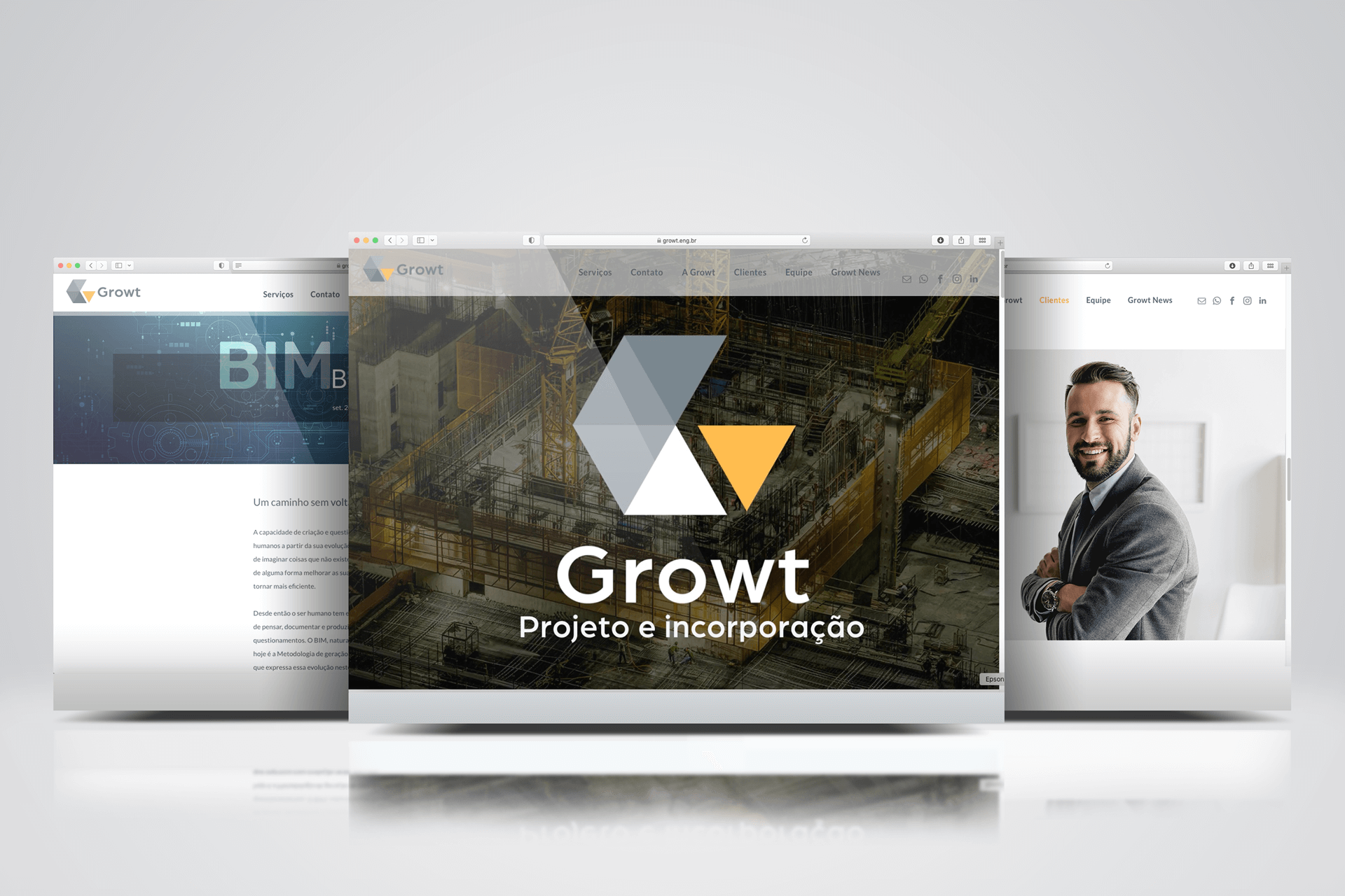 Páginas do site da Growt