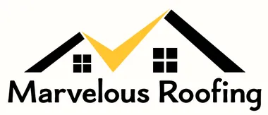 Logo of Marvelous Roofing, with a house silhouette, roof lines, two square windows, and the company's name.
