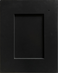 A black picture frame with a square hole in the middle.