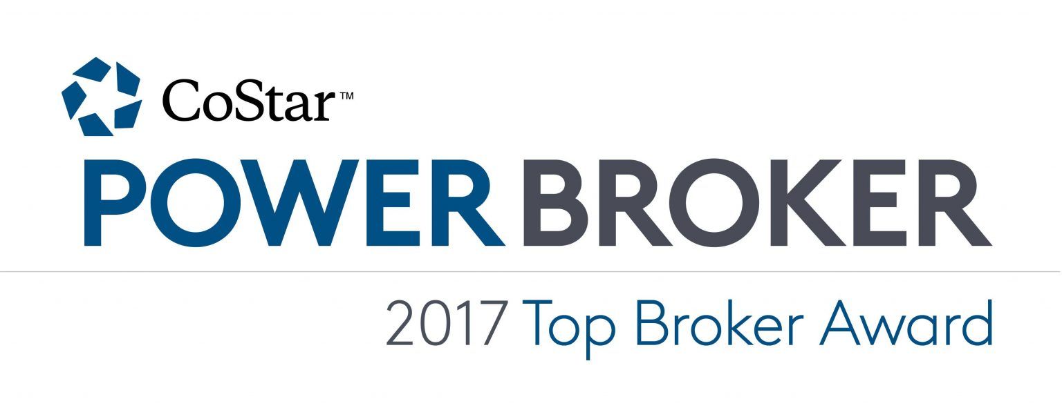 The power broker 2017 top broker award logo is blue and white.
