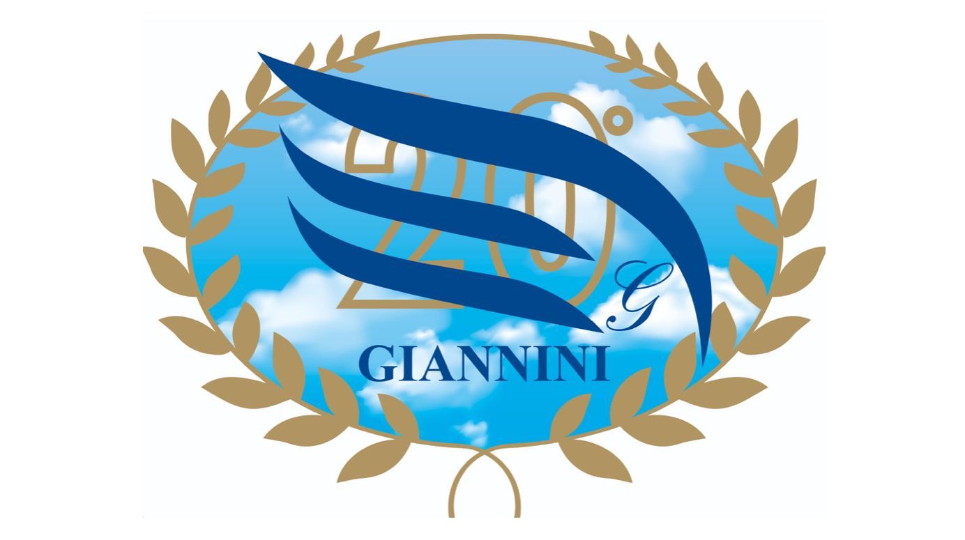 Logo a spirale blu con corona d'alloro dorata e la scritta 