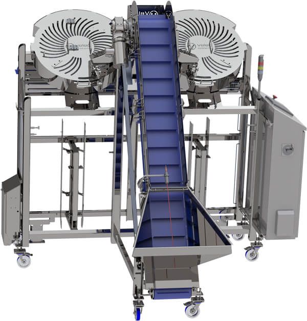 A machine with a conveyor belt and two fans on it