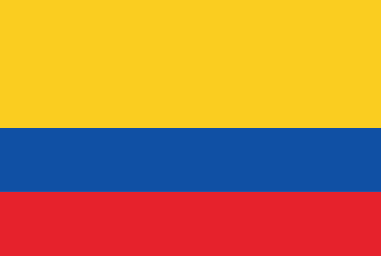 The flag of colombia is yellow , blue , and red.