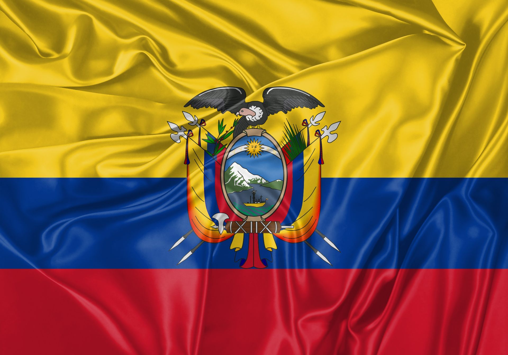 The flag of ecuador is waving in the wind