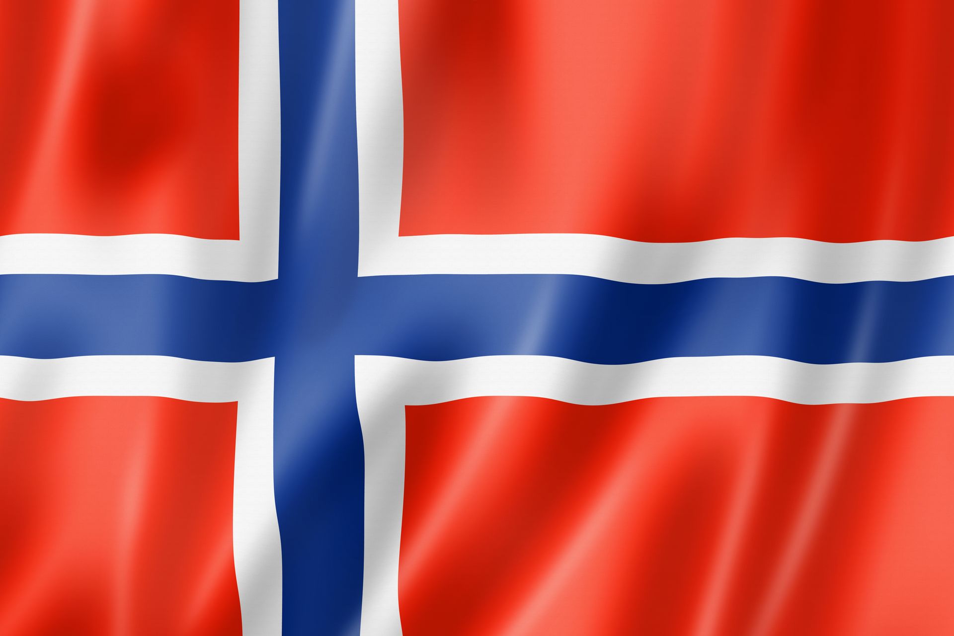 A red white and blue flag with a cross on it. The norway flag