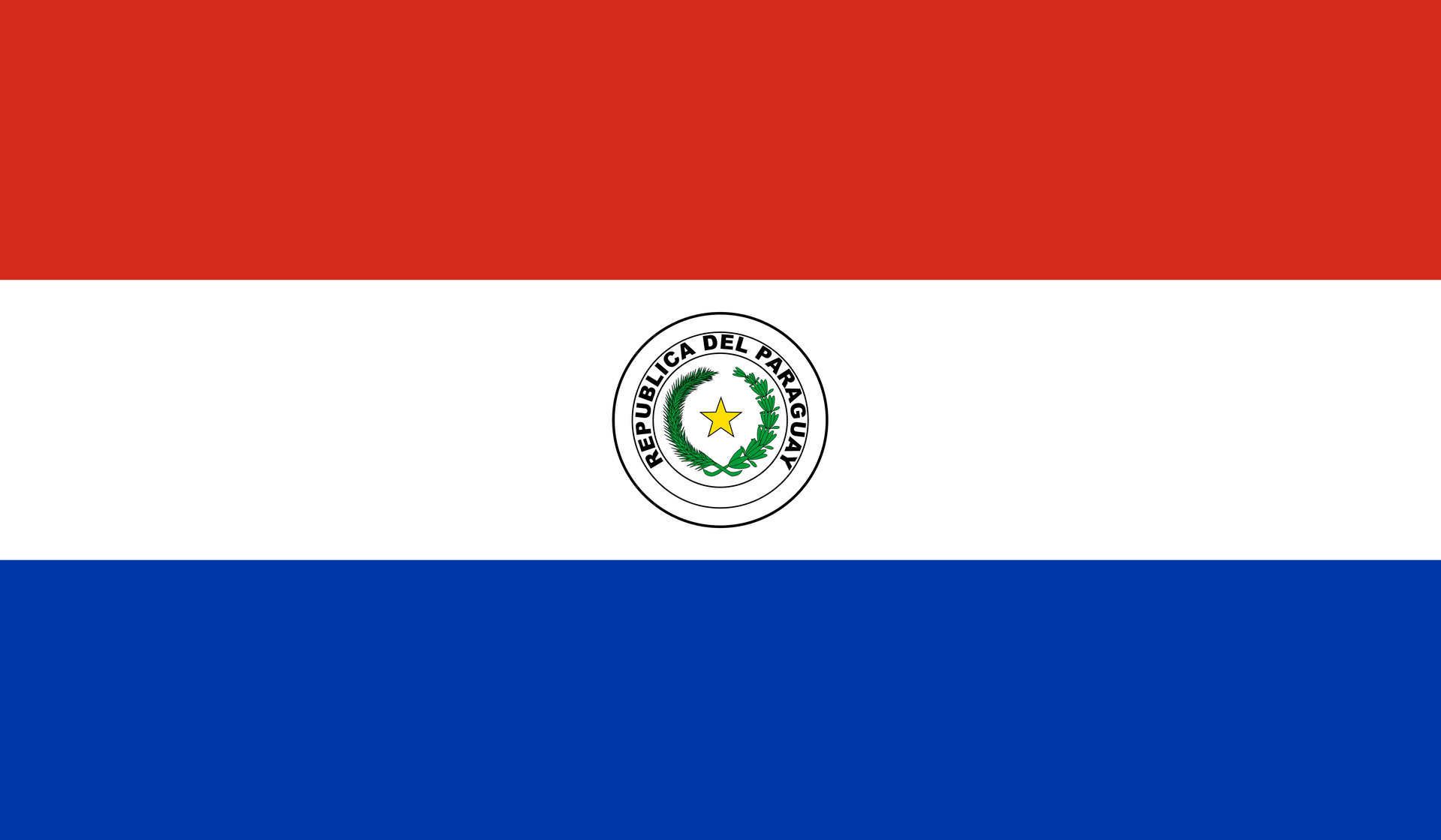 The flag of paraguay is red , white and blue with a star in the middle.