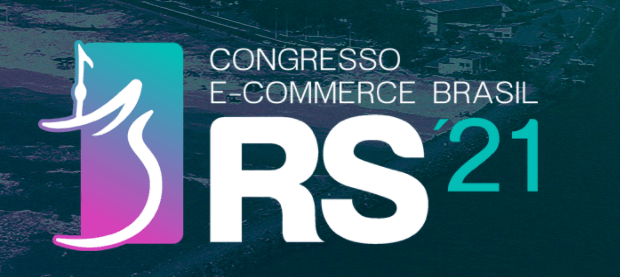 Logotipo do Congresso e-commerce Brasil '21 no Rio Grande do Sul sobre fundo azul escuro
