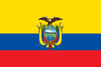 The flag of ecuador is yellow , blue , and red with an eagle on it.