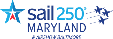 The logo for sail 250 maryland and airshow baltimore
