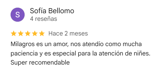 Captura de pantalla de una reseña de Google que muestra la reseña de 4 estrellas de Sofia Bellomo,