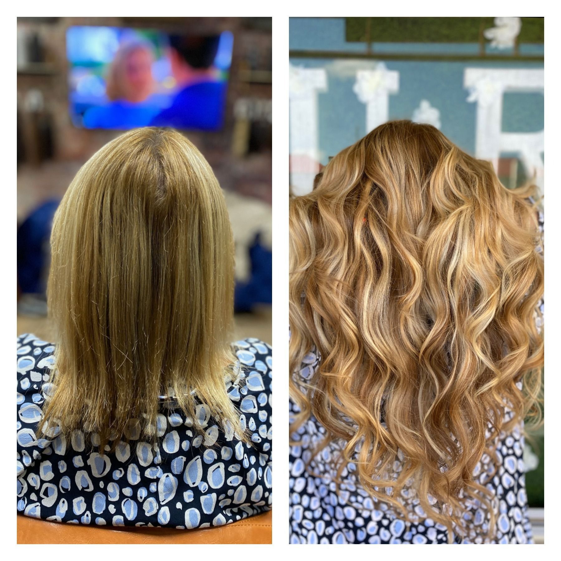 Blonde hair before and after styling. The