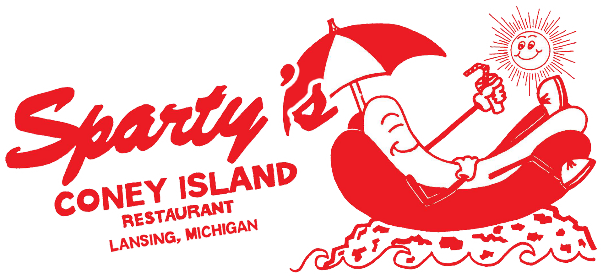 The logo for sparty 's coney island restaurant in lansing michigan