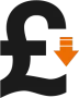 A black pound sign with an orange arrow pointing down.