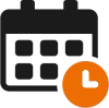 An icon of a calendar with a clock next to it.
