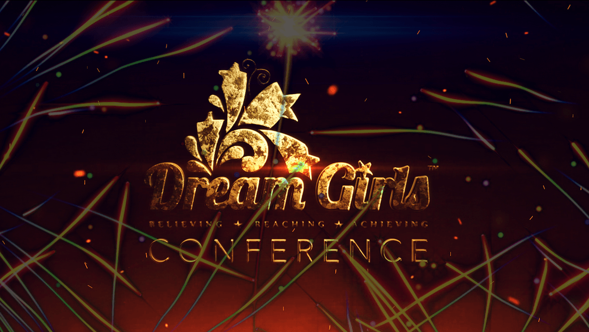 a poster for the dream girls conference with fireworks in the background
