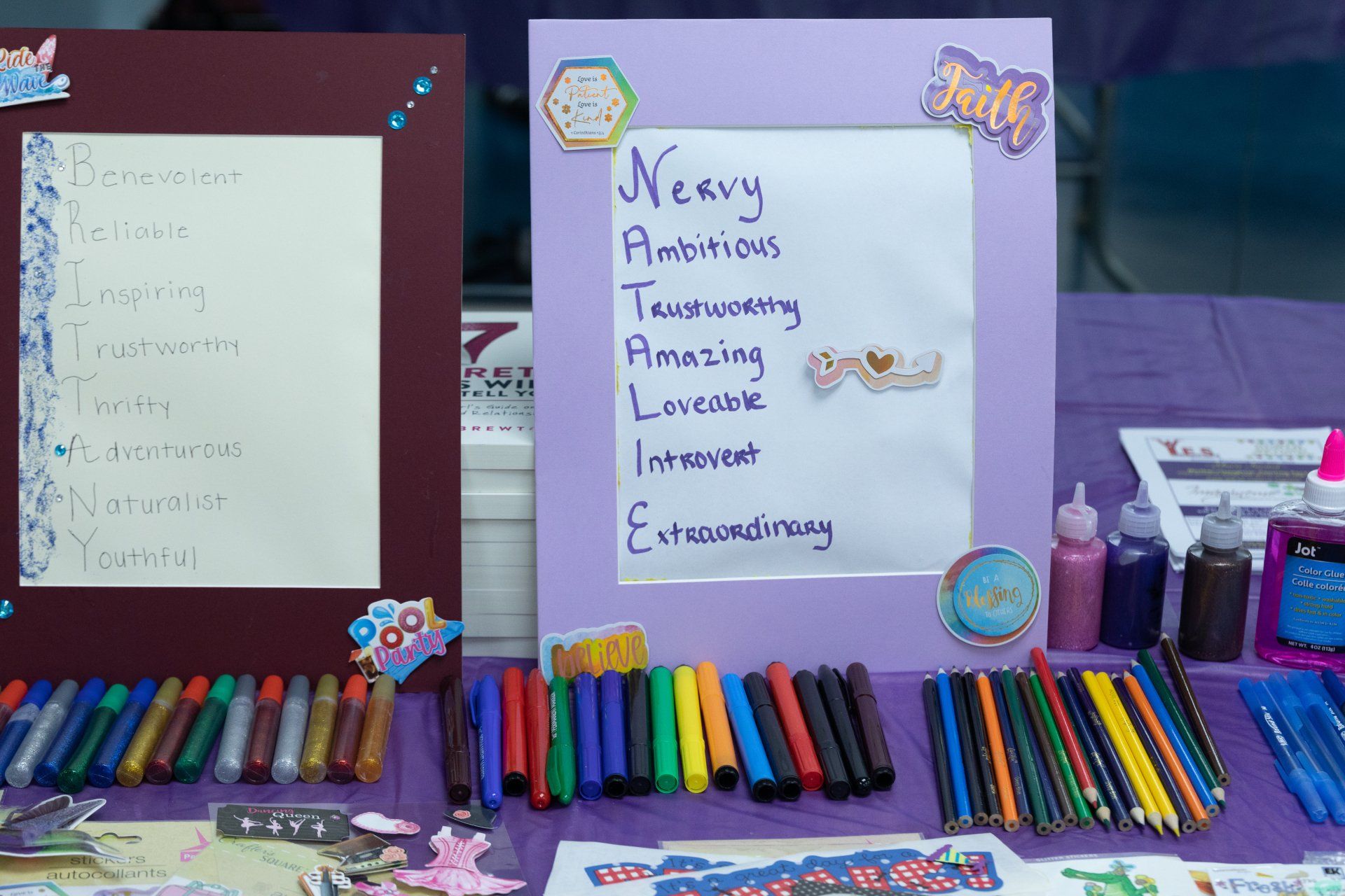 a purple board with the word NATALIE written on it