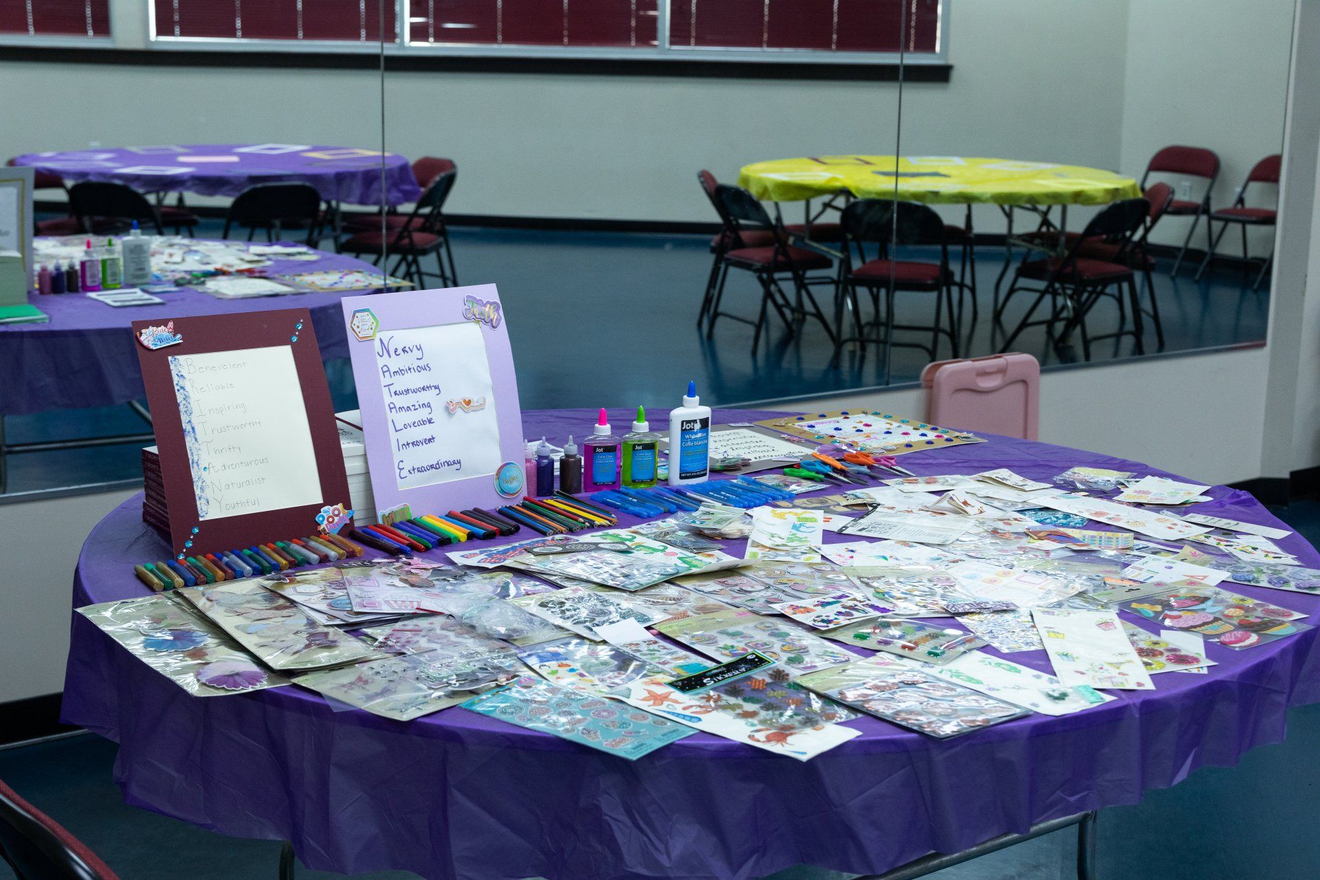a table with a sign that says avery on it