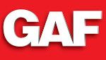 The word gaf is written in white letters on a red background.