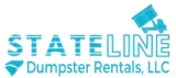 Logo for Stateline Dumpster Rentals, LLC, featuring turquoise text, a North Carolina outline, and a truck tipping a dumpster.
