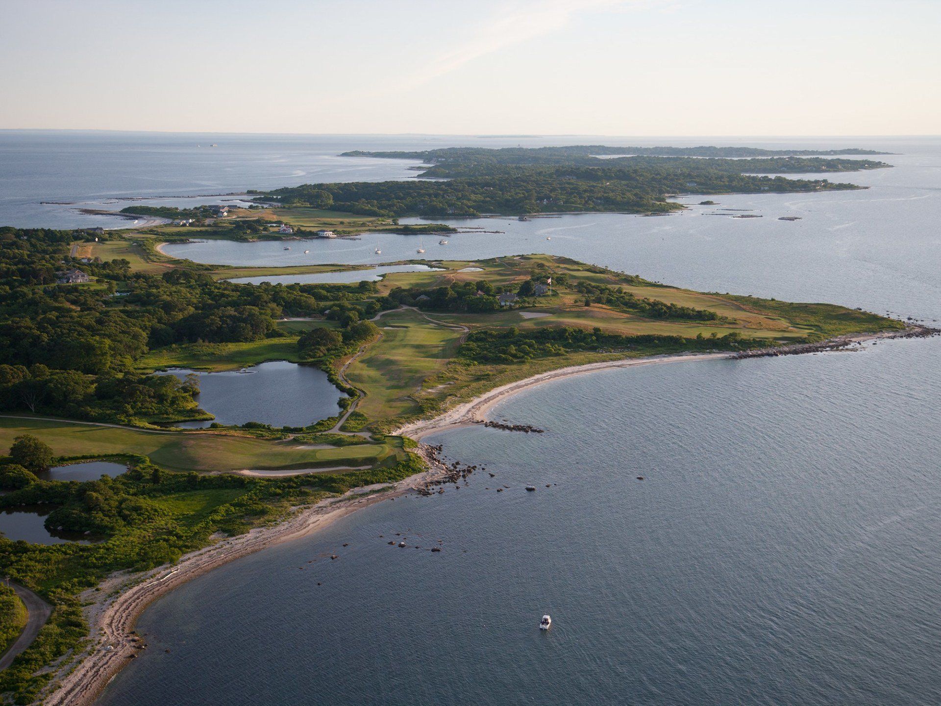 An aerial view of a small island in the middle of the ocean