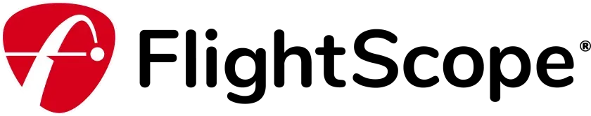 The flight scope logo is red and black on a white background