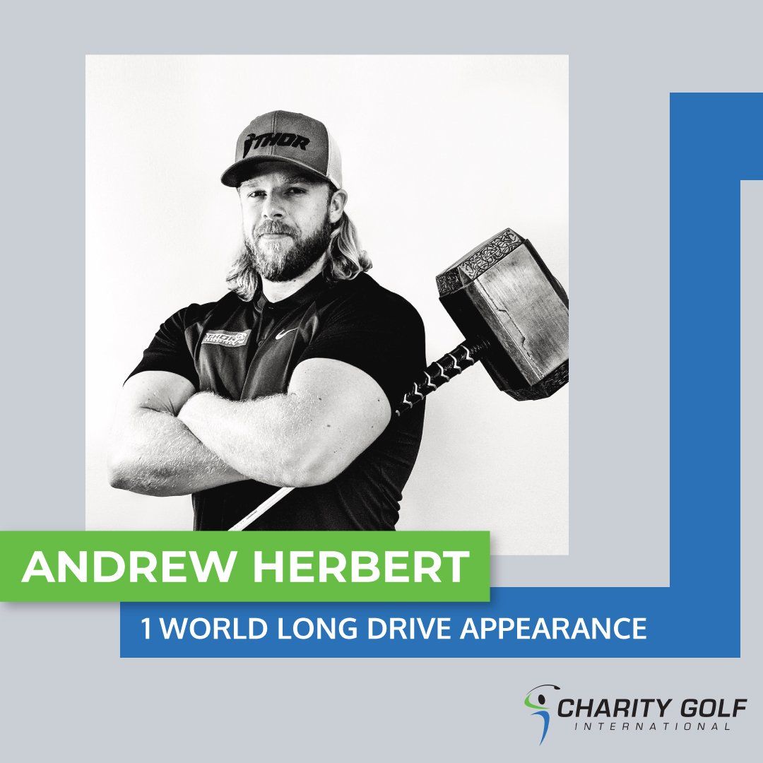 A man holding a hammer with the name andrew herbert on it