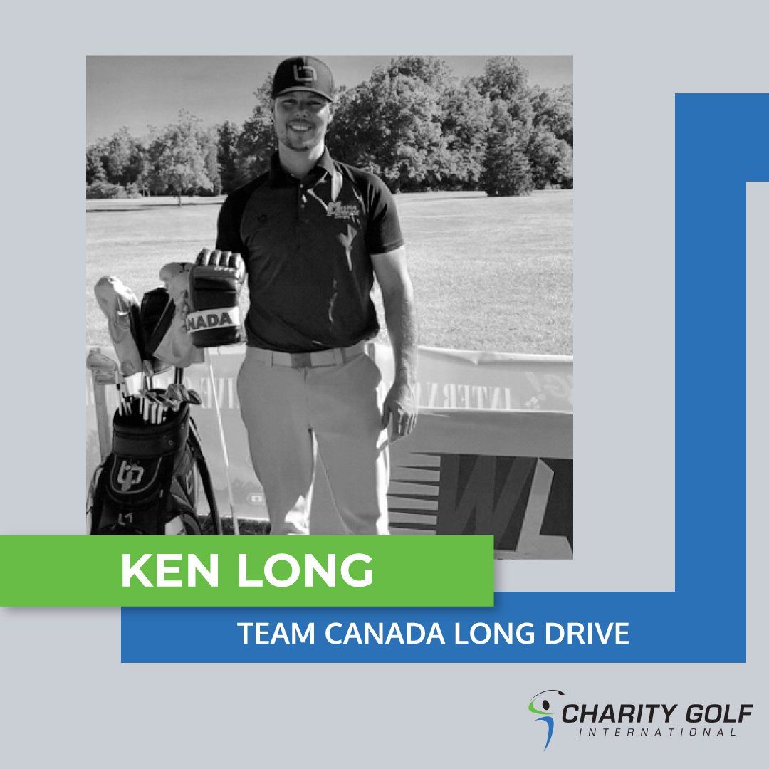 A black and white photo of a golfer named ken long