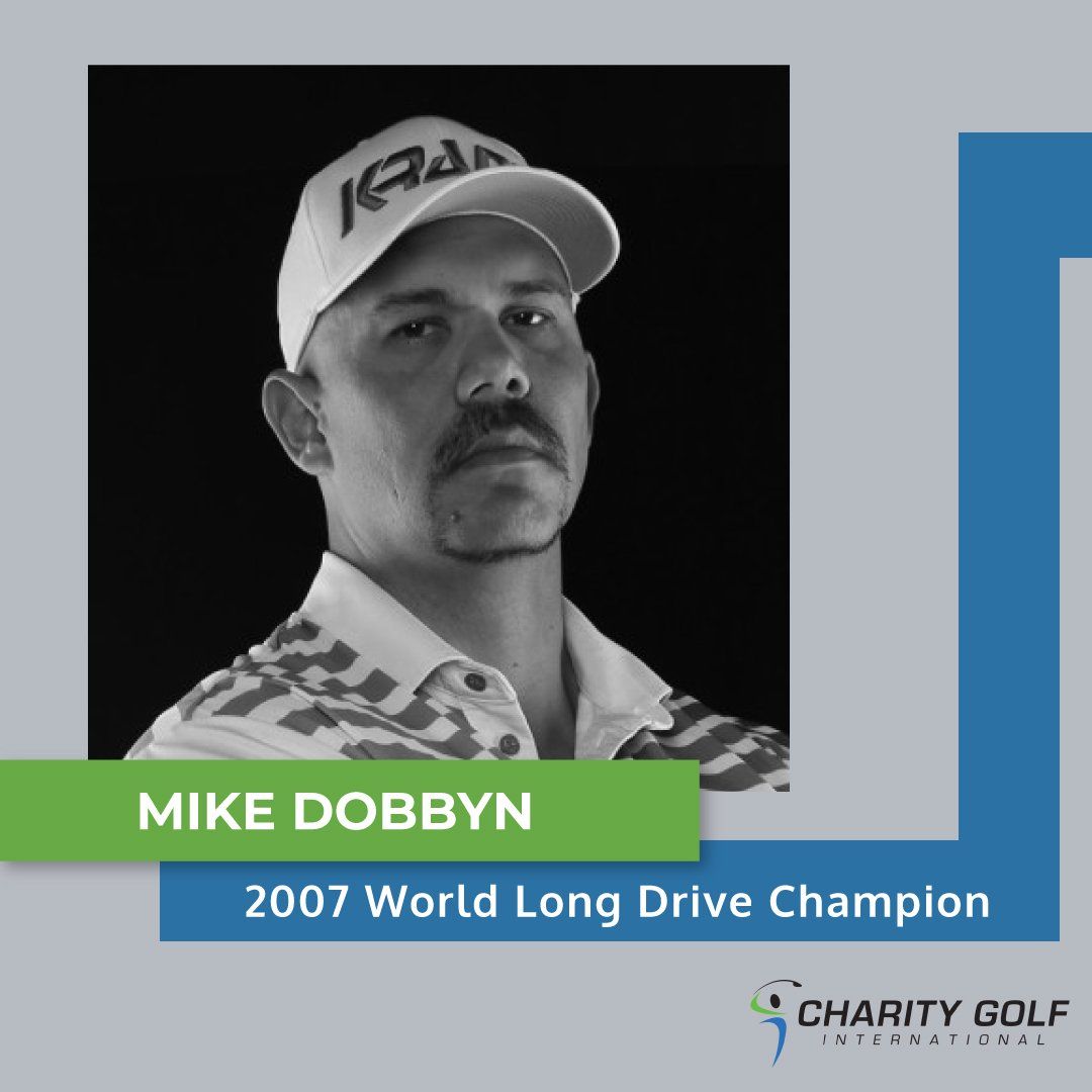 A black and white photo of mike dobbyn the 2007 world long drive champion