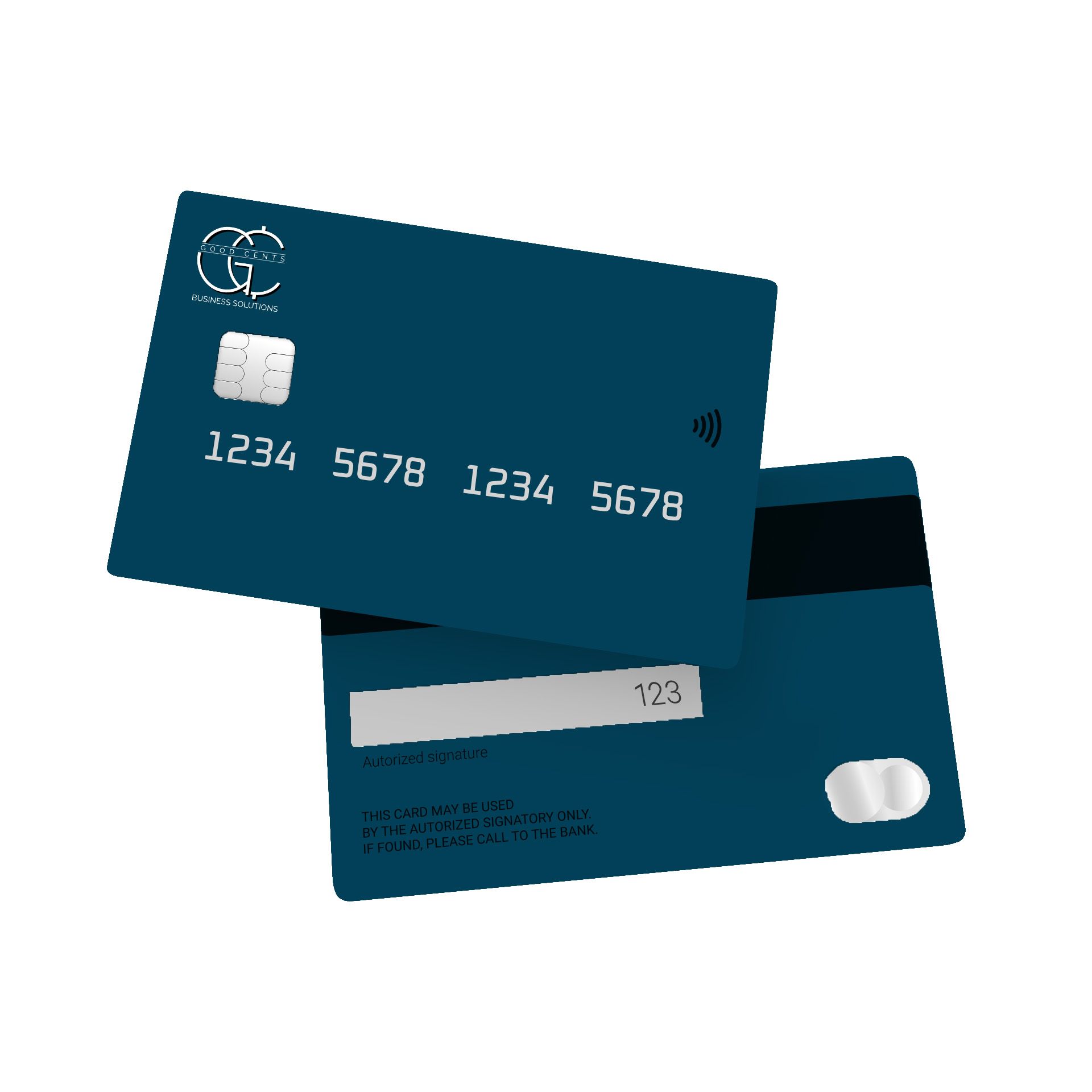 Blue credit card showing front with numbers and back with magnetic strip.
