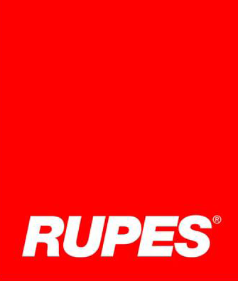 White RUPES logo on a bright red background