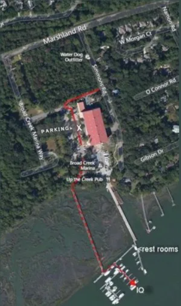 Crabbing boat tour location arial view in Hilton Head, SC