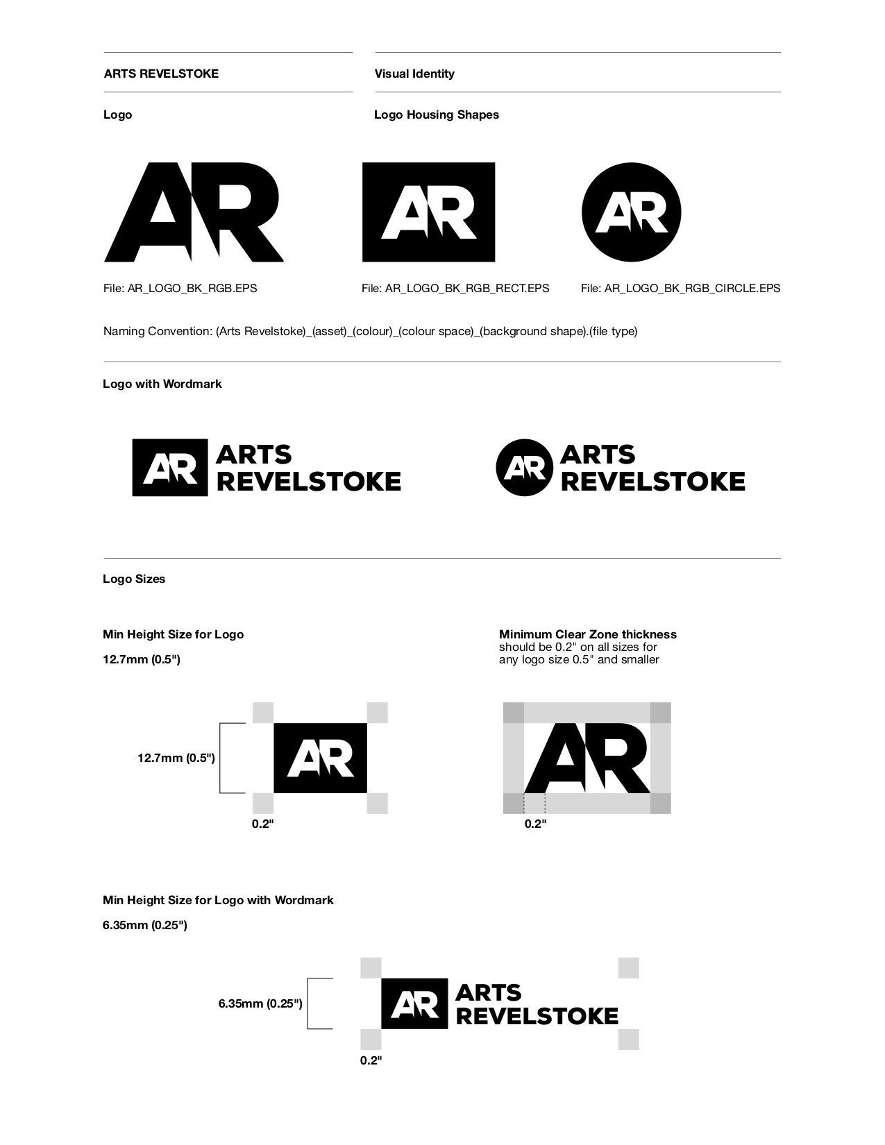 A set of logos for arts revelstoke on a white background.