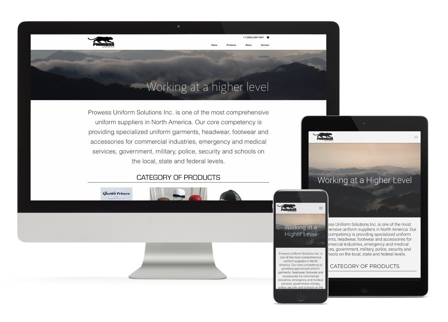 A computer , tablet , and phone are displaying a website.