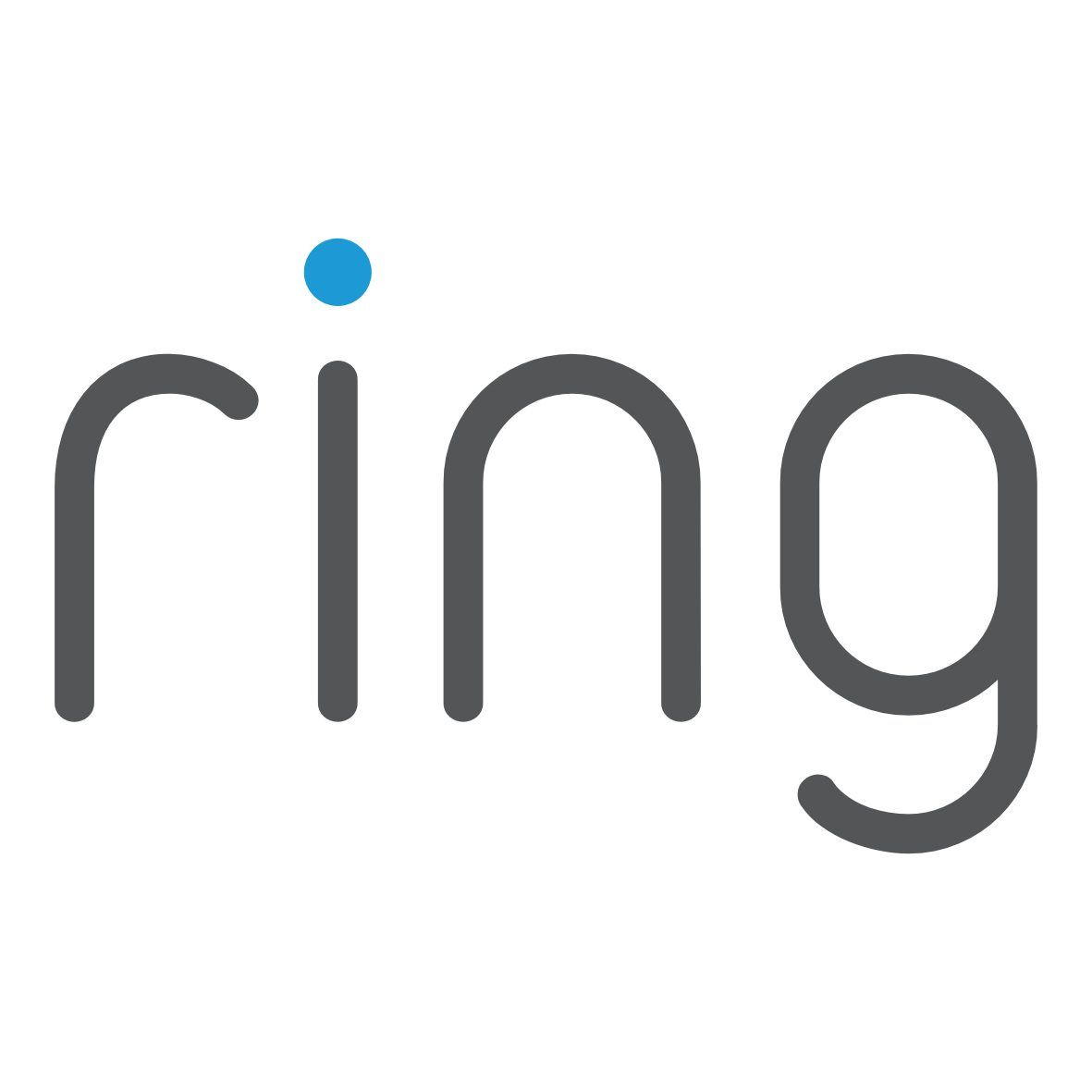 A ring logo with a blue circle in the middle on a white background.