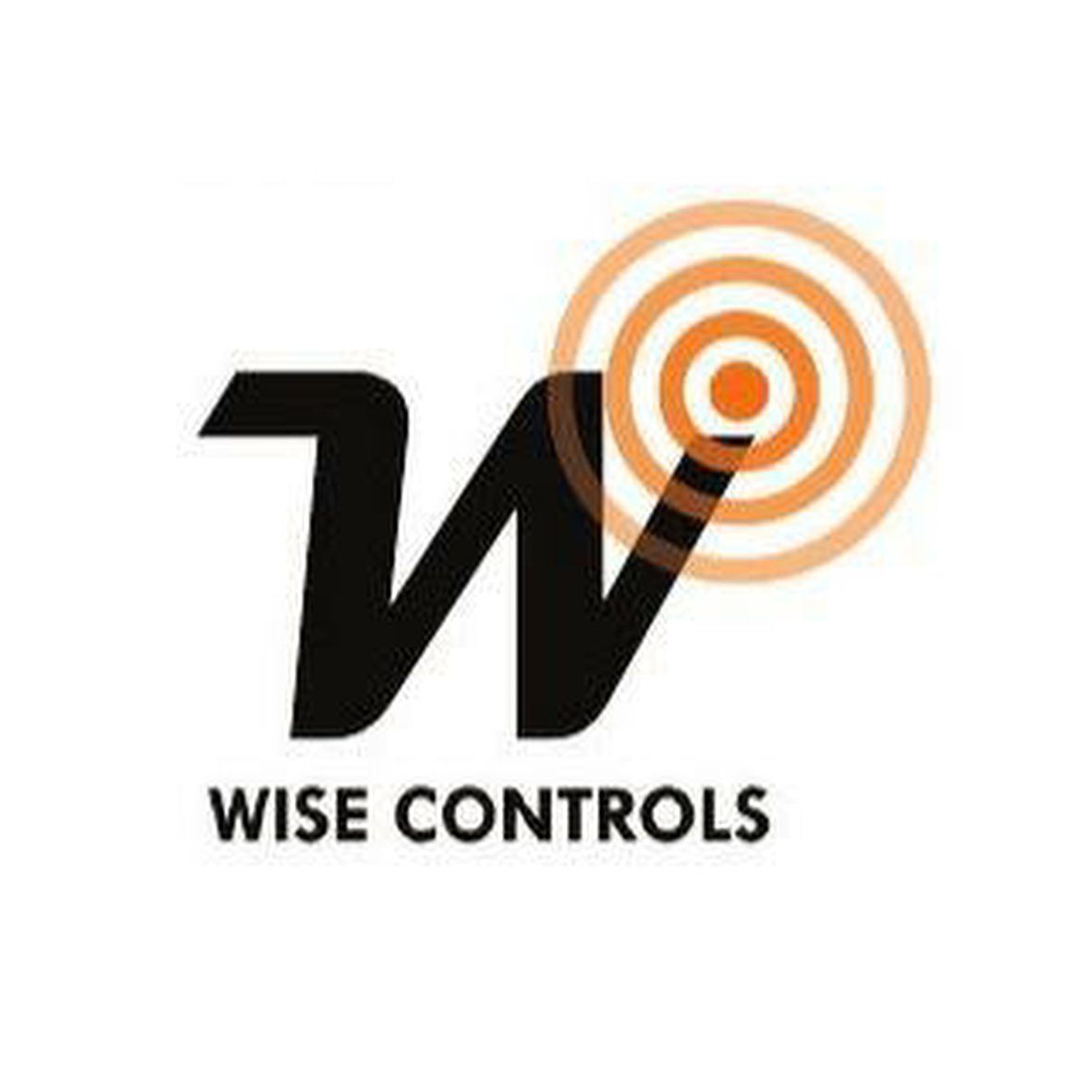 A logo for wise controls with a target in the background