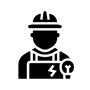 A man wearing a hard hat and apron is holding a light bulb.