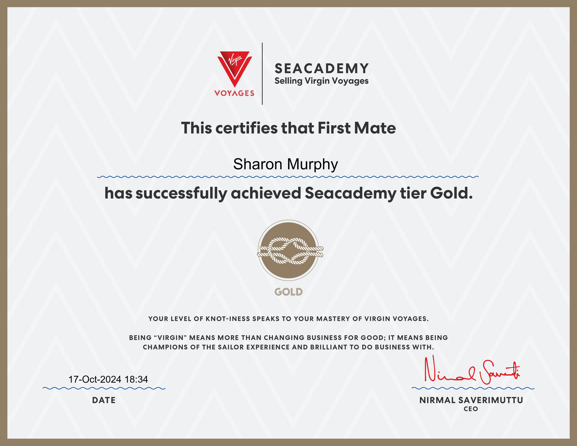 Certified First Mate with Virgin Voyages