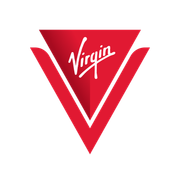 Virgin logo: red inverted V with "Virgin" in white script.