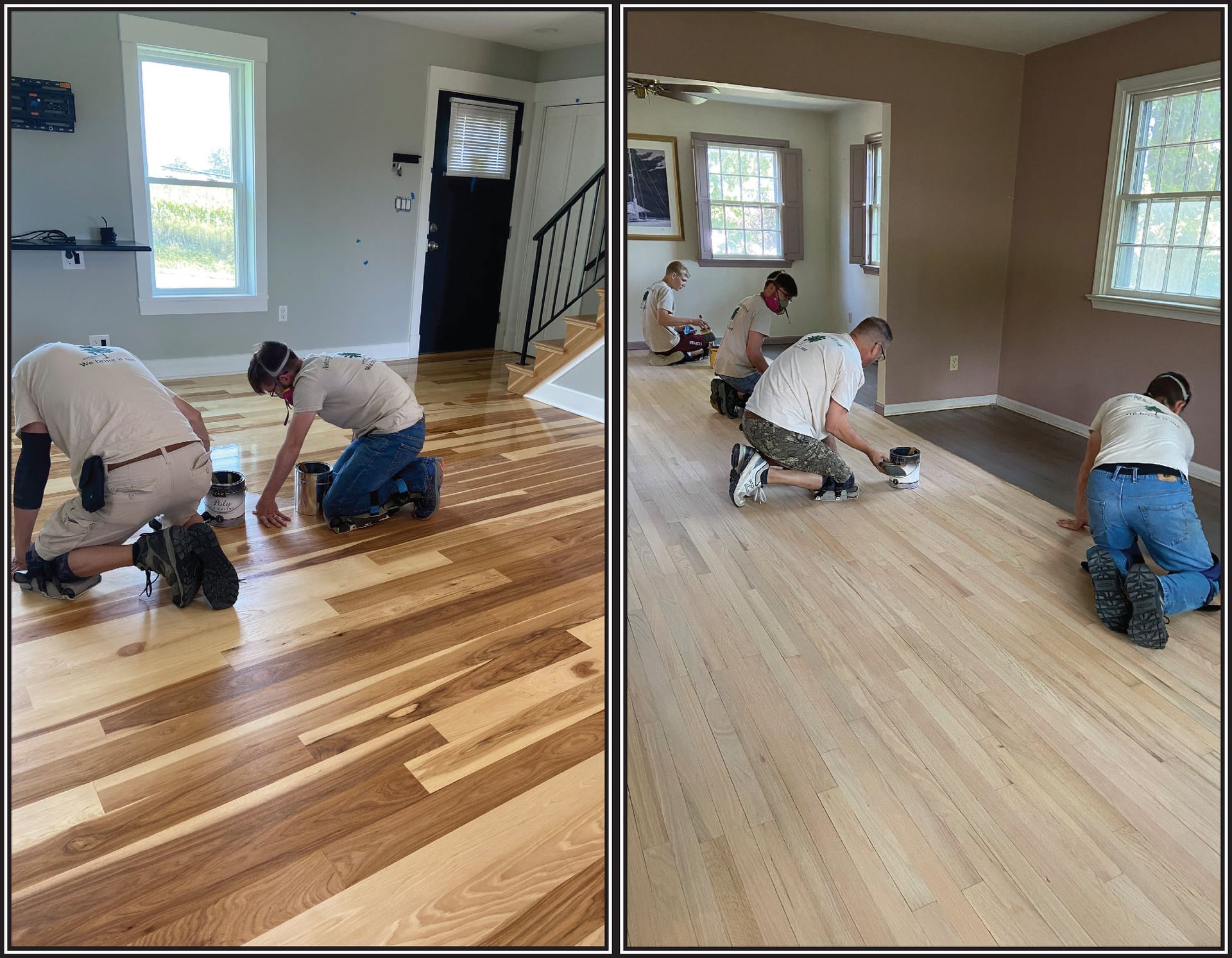 A group of men are working on a wooden floor from Galebach’s Floor Finishing