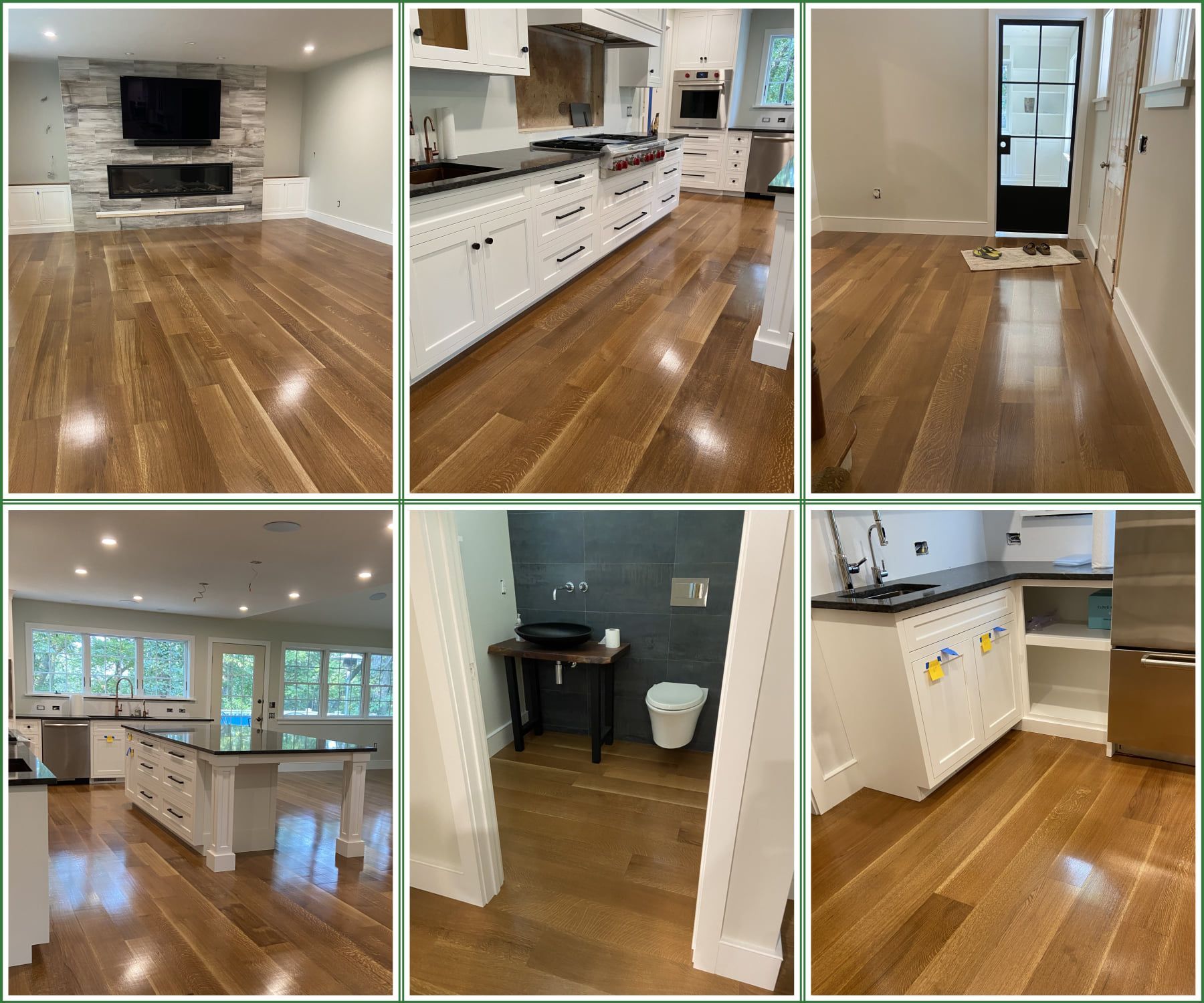 A collage of pictures of a kitchen , living room , and bathroom.