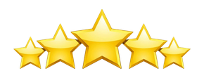 A row of five yellow stars on a white background.