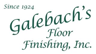 A green and white logo for galebach 's floor finishing inc.